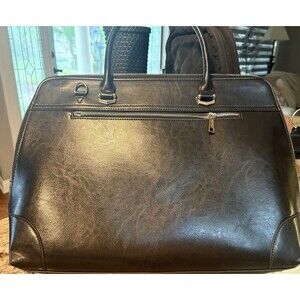 CLUCI Lauren Refined Leather Briefcase 15" Laptop Shoulder Bag Black Large Tote